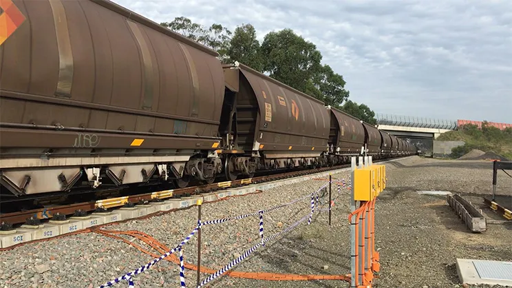 Train tanks being weighed in motion on Railweight Streamline train scales
