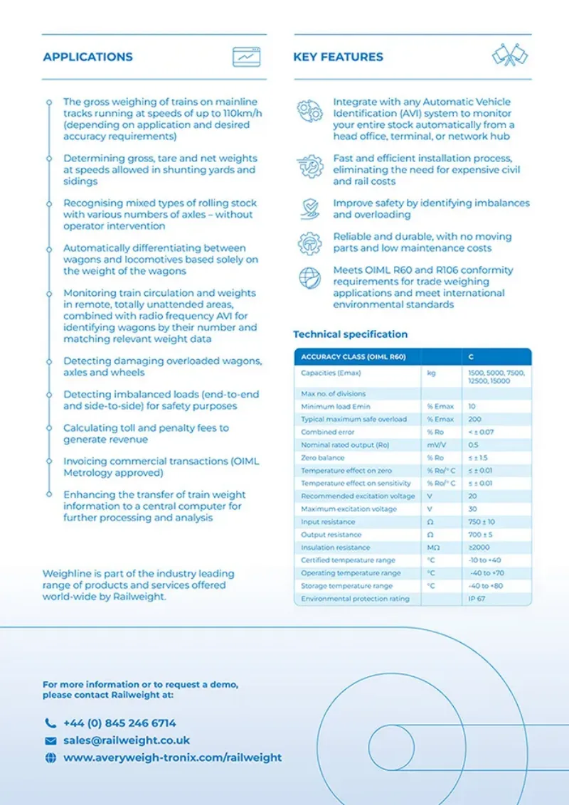 Railweight Weighline Spec Sheet