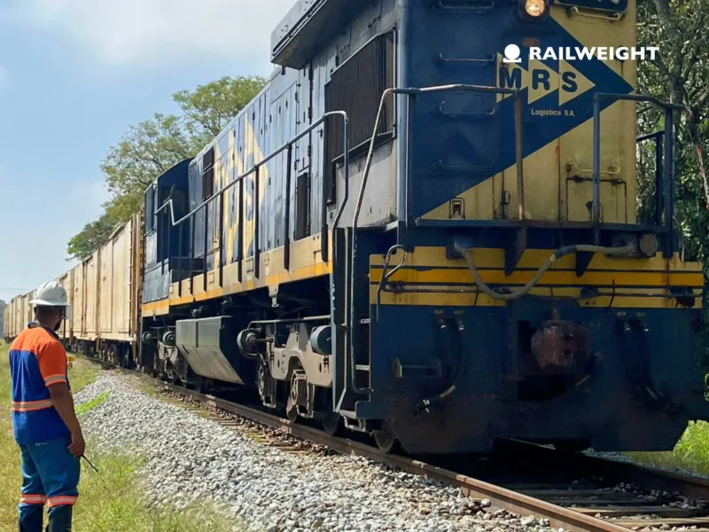 A train being weighed in motion using Railweight in-motion train weighing system